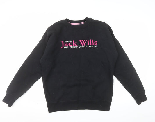 Jack Wills Womens Black Sweatshirt UK 8 Pullover Crew Neck Cotton Blend