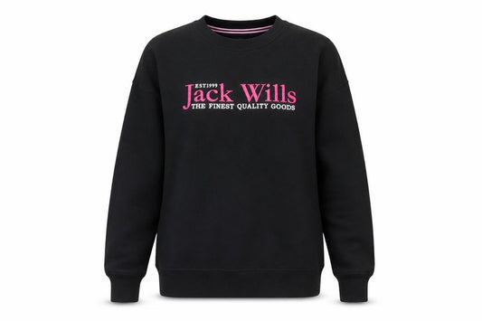 Jack Wills Womens Black Sweatshirt UK 8 Pullover Crew Neck Cotton Blend