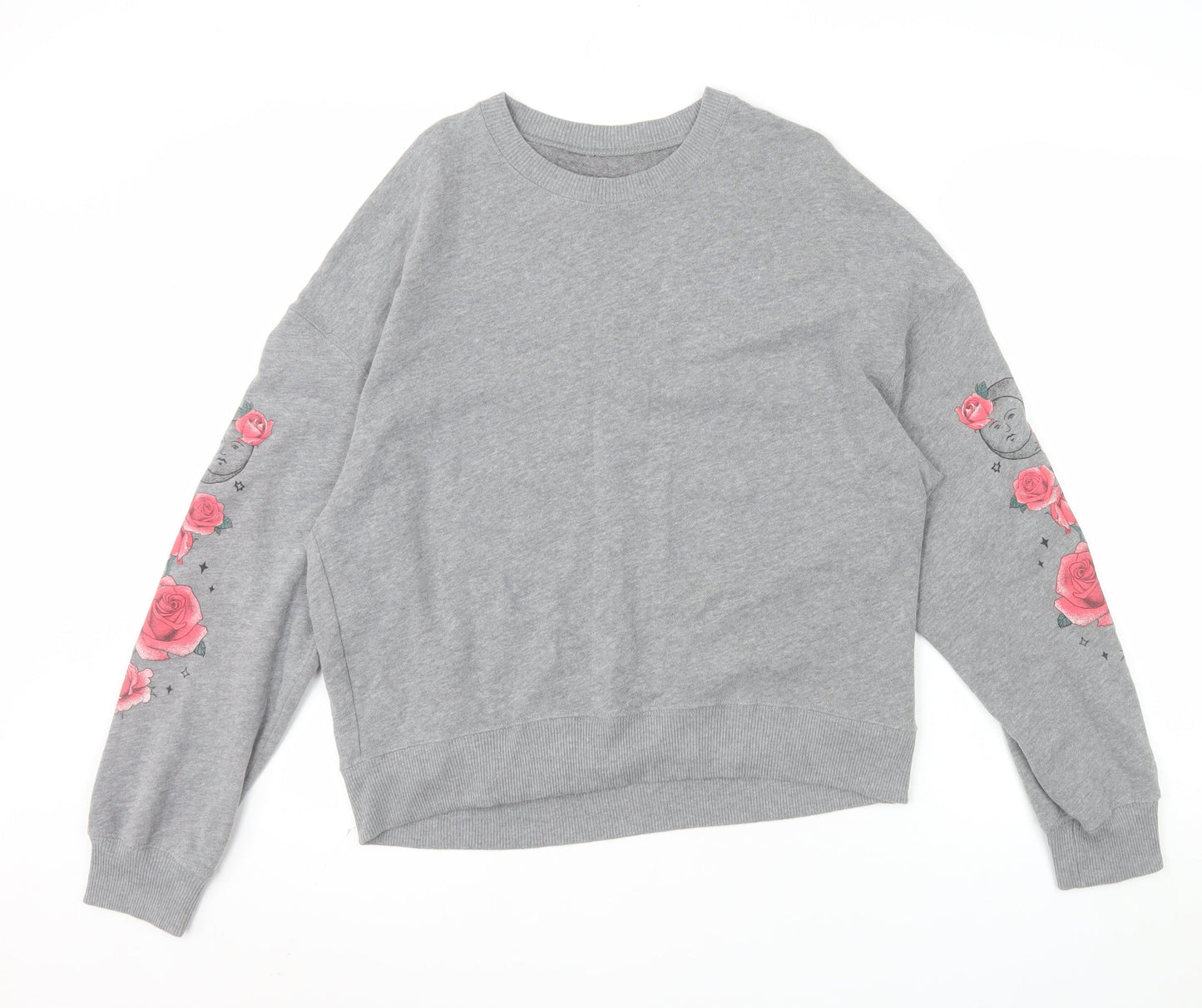 Hollister Womens Grey Pullover Sweatshirt M Rose Graphic Long Sleeve