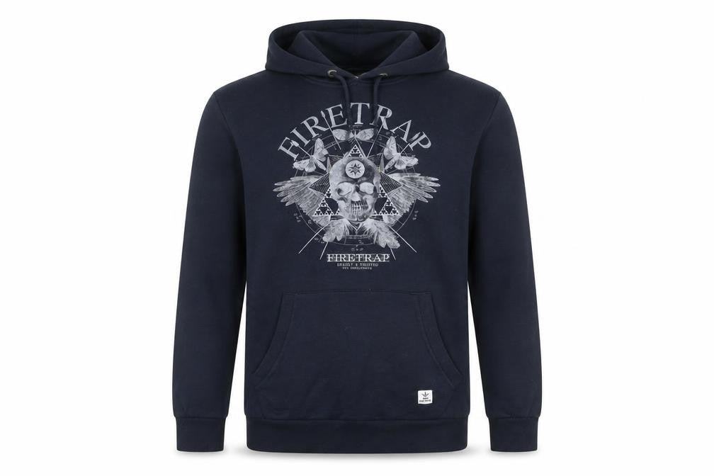 Firetrap Mens Black Pullover Hoodie M Graphic Print Cotton Blend
