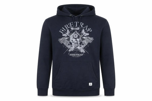 Firetrap Mens Black Pullover Hoodie M Graphic Print Cotton Blend