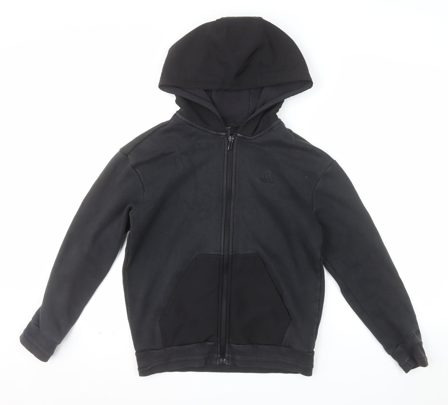 adidas Boys Black Full Zip Hoodie 11-12 Years Regular Fit Hooded Sweatshirt
