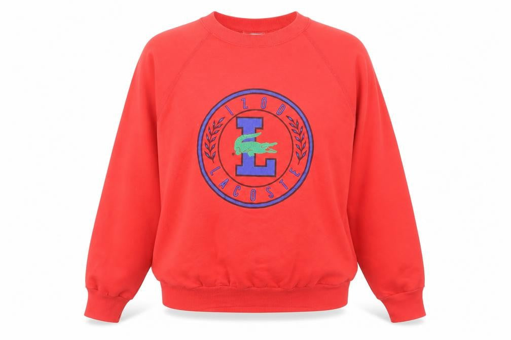 Izod Lacoste Red Crew Neck Sweatshirt Women XL Pullover Logo Vintage