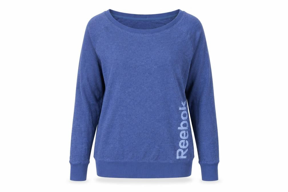 Reebok Women Blue Medium Pullover Sweatshirt Cotton Blend Logo Print
