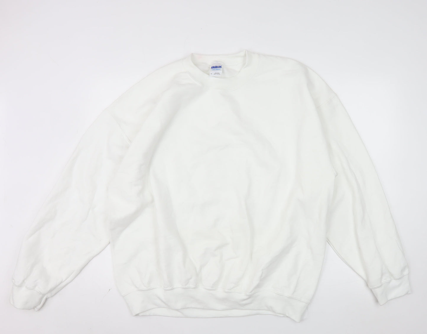 Gildan Men's White XL Pullover Crew Neck Fleece Sweatshirt