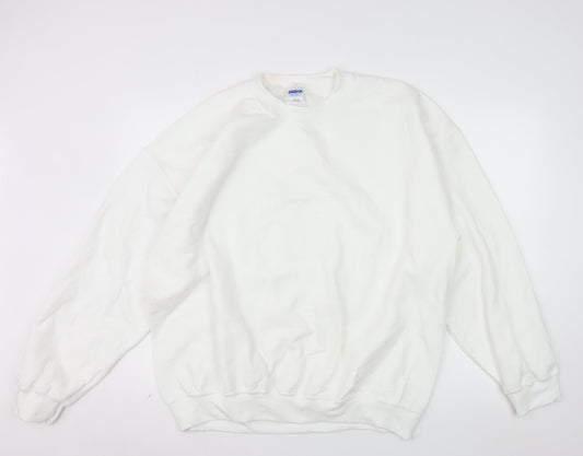 Gildan Men's White XL Pullover Crew Neck Fleece Sweatshirt