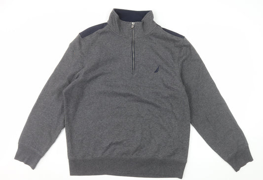 Nautica Men's Grey 1/4 Zip Pullover Sweatshirt Size L Fleece
