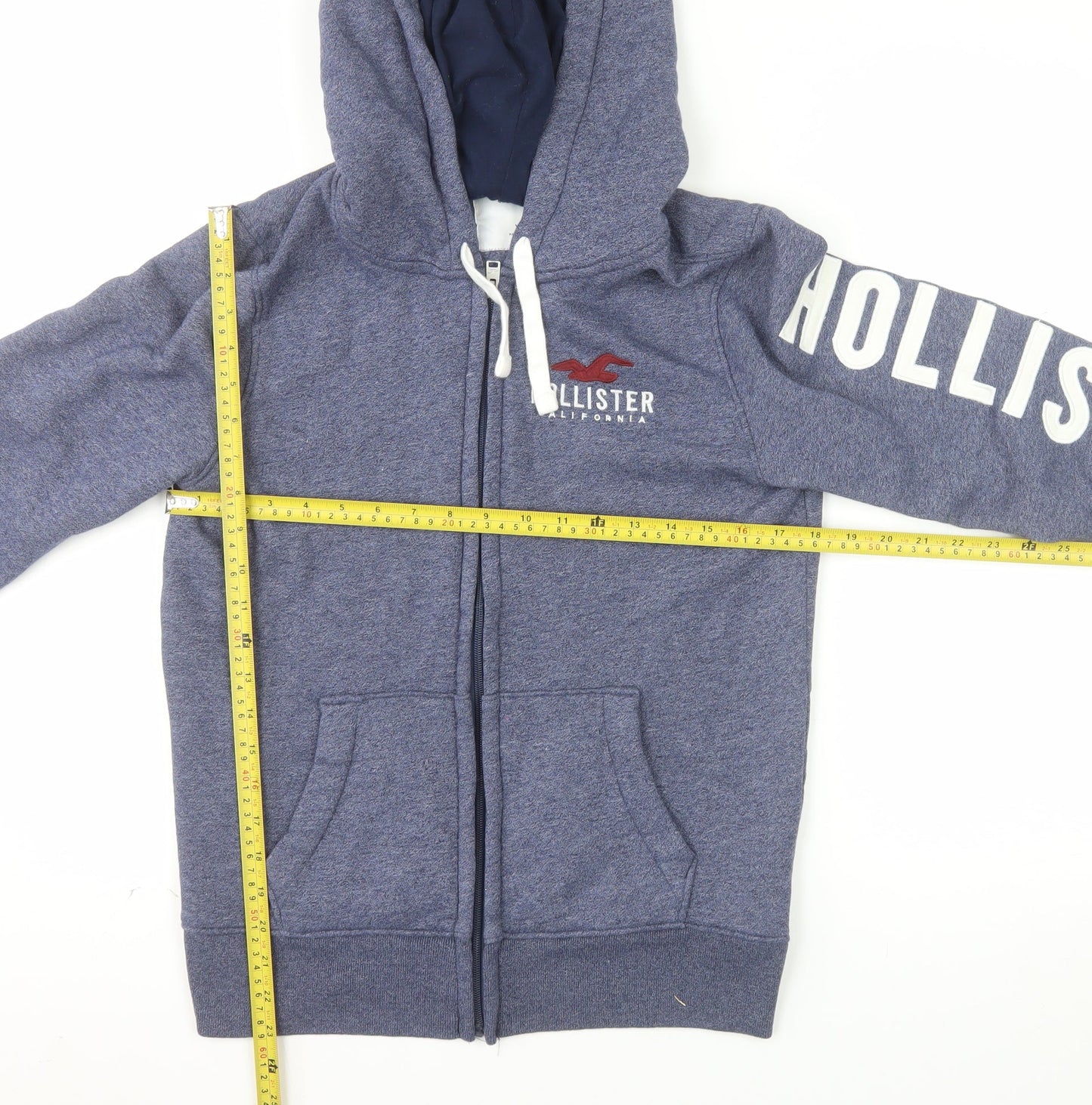 Hollister Men Blue Full Zip Hoodie XS Logo Fleece Sweatshirt