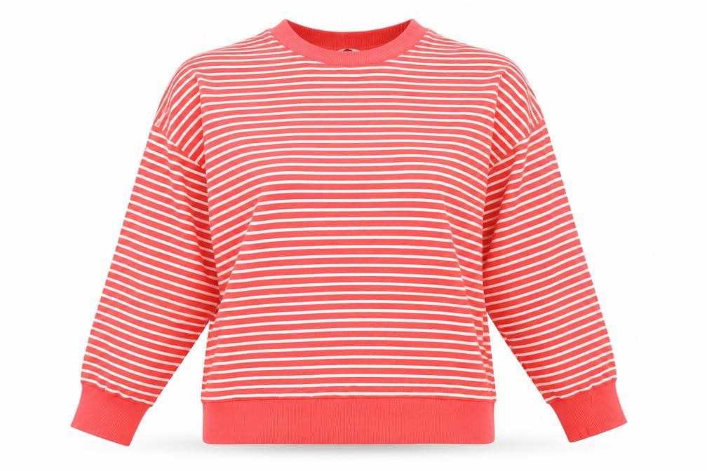 Tu Woman Red White Striped Crew Neck Pullover Sweatshirt L