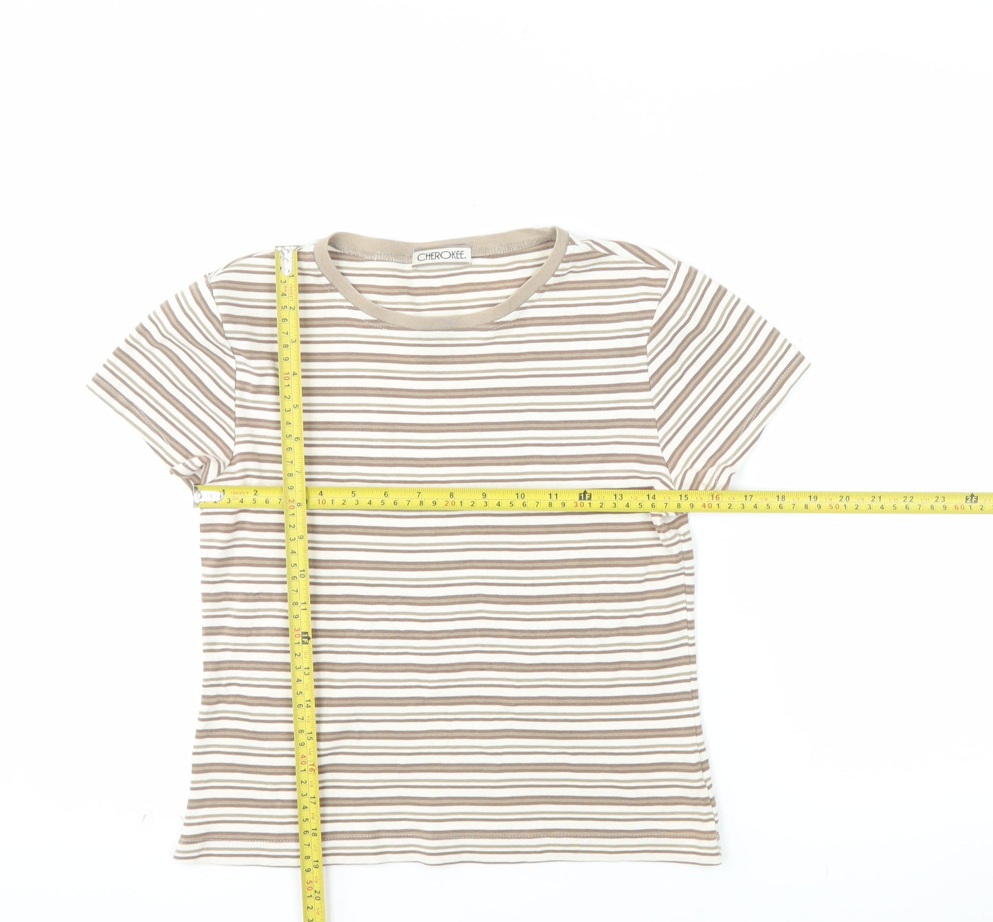 Cherokee Women’s Beige Striped Cotton T-Shirt Size 12