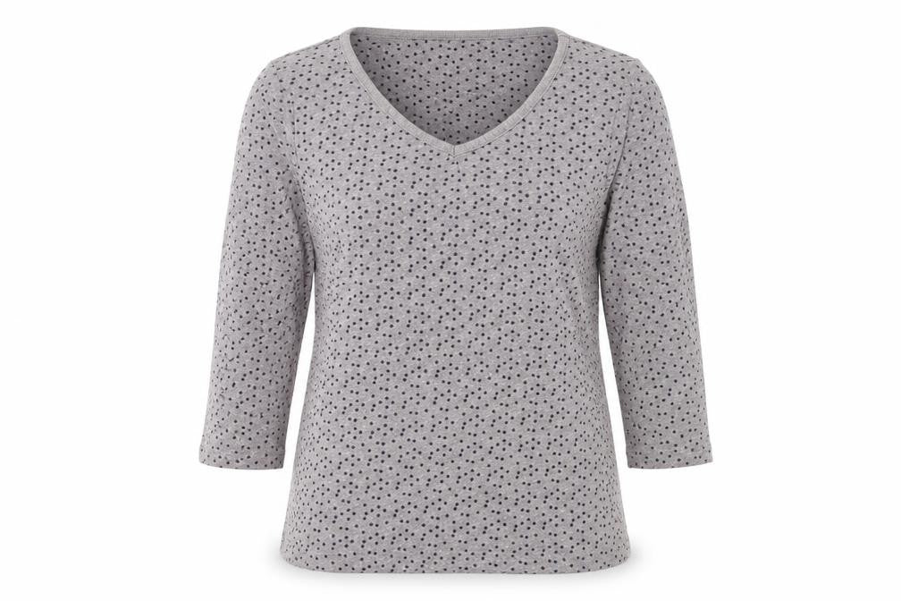 Trespass Women Grey Polka Dot V-Neck 3/4 Sleeve Cotton Blend T-Shirt M