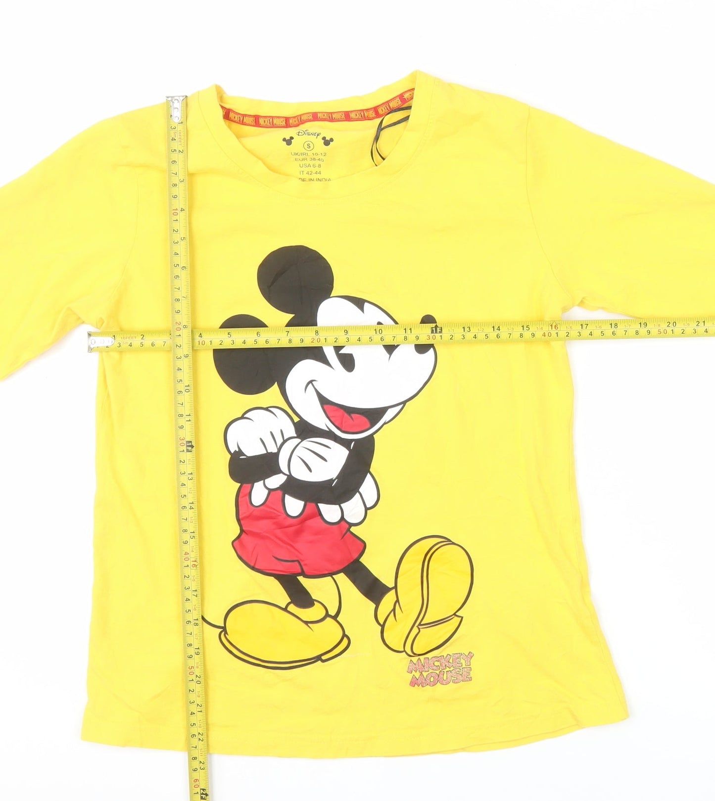 Disney Women Yellow Mickey Mouse Long Sleeve Cotton T-Shirt Size 10