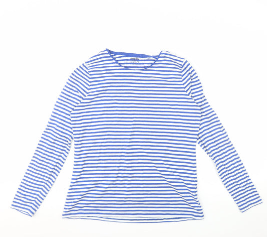 Lands' End Women's Blue White Striped Long Sleeve Cotton Blend T-Shirt L
