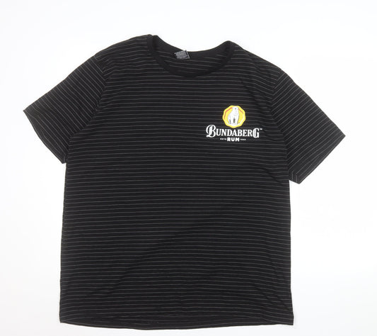 Bundaberg Men's Black Striped 2XL Cotton Crew Neck T-Shirt