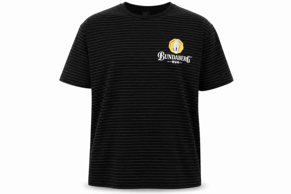 Bundaberg Men's Black Striped 2XL Cotton Crew Neck T-Shirt