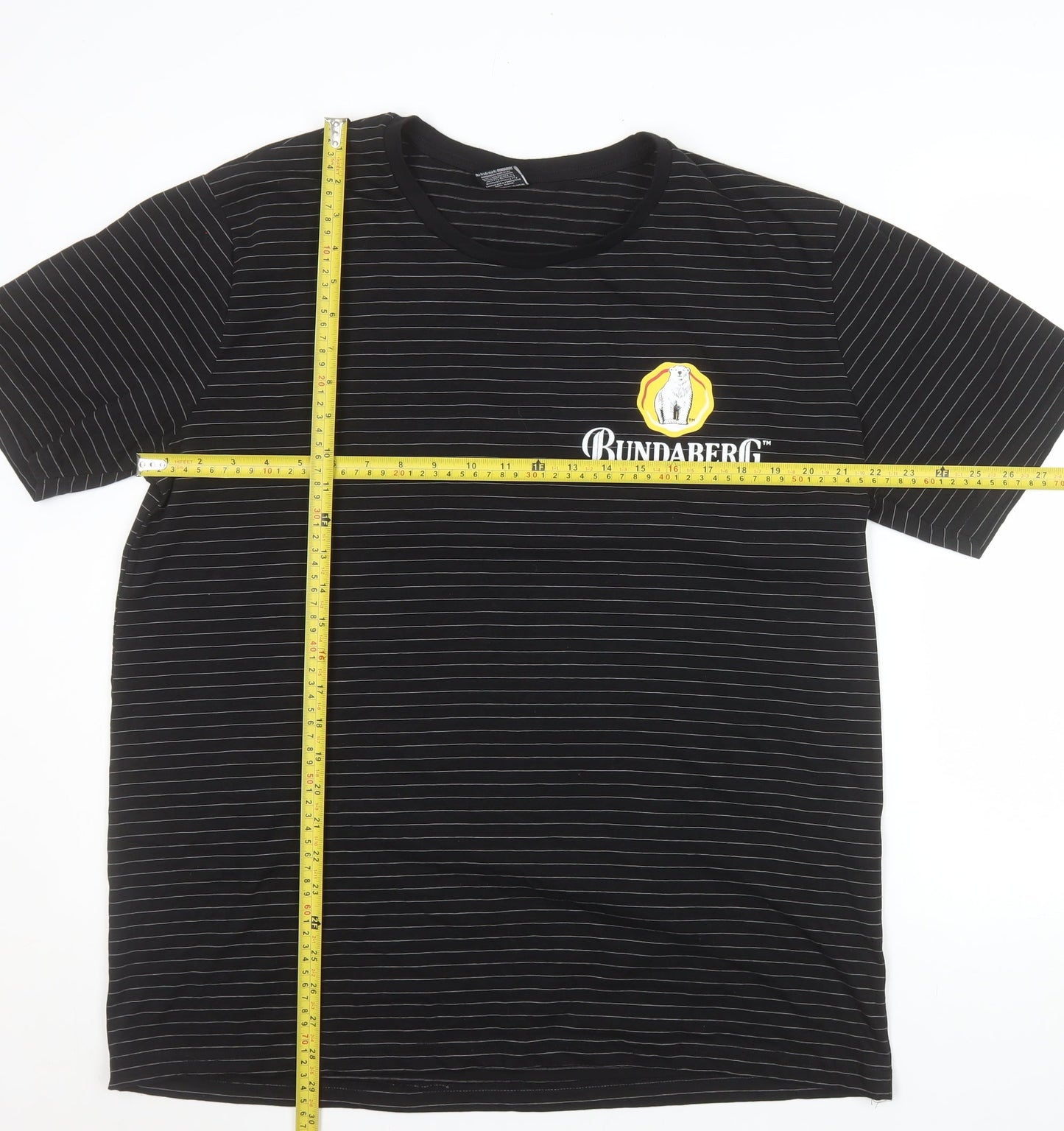 Bundaberg Men's Black Striped 2XL Cotton Crew Neck T-Shirt