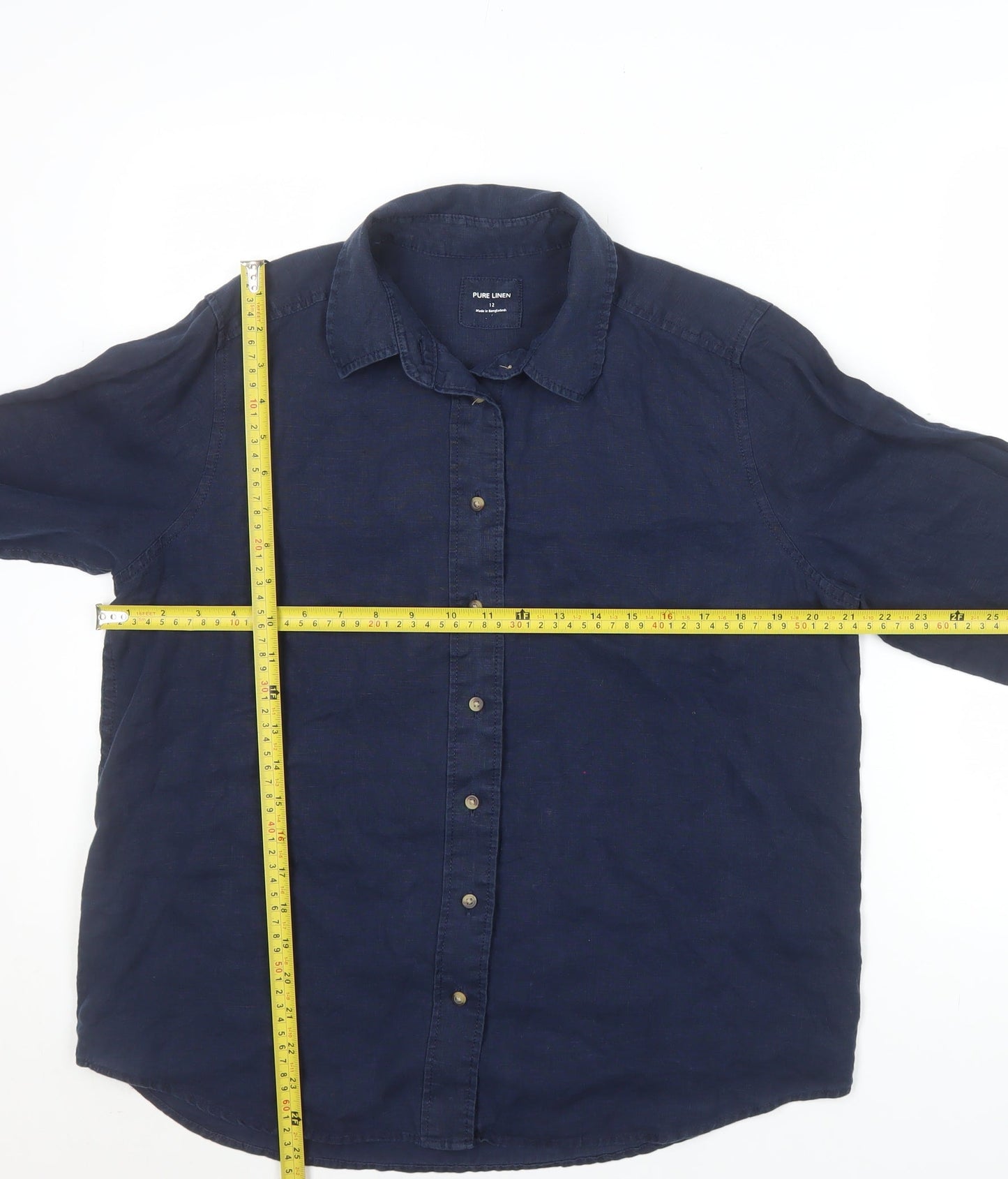 Marks and Spencer Women’s Blue Linen Long Sleeve Button-Up Shirt Size 12