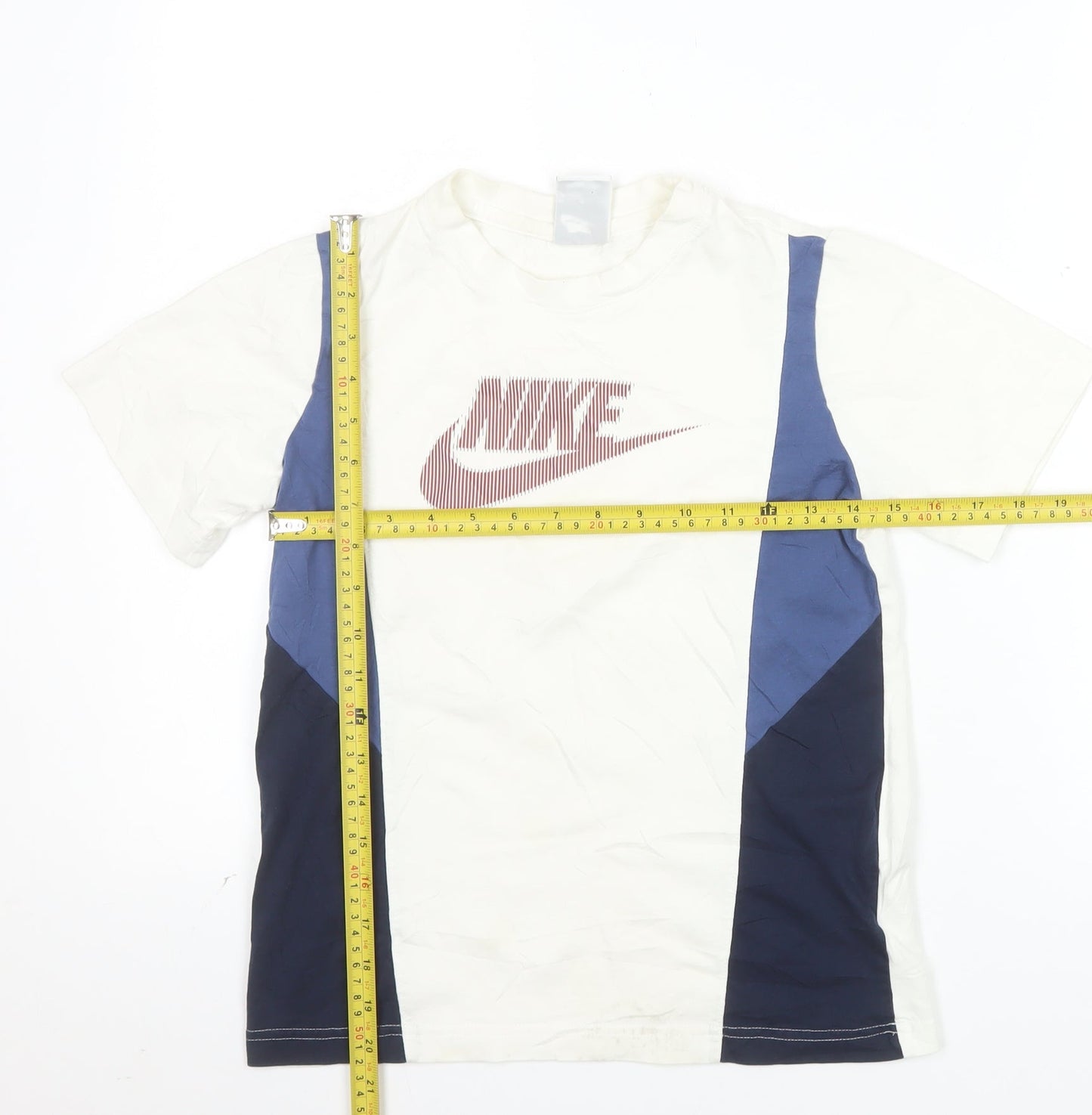 Nike Boys White Blue Colourblock Logo T-Shirt Size 11-12 Years