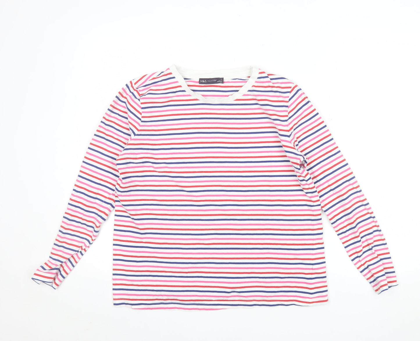 Marks and Spencer Women Multicoloured Striped Cotton Long Sleeve T-Shirt Size 12