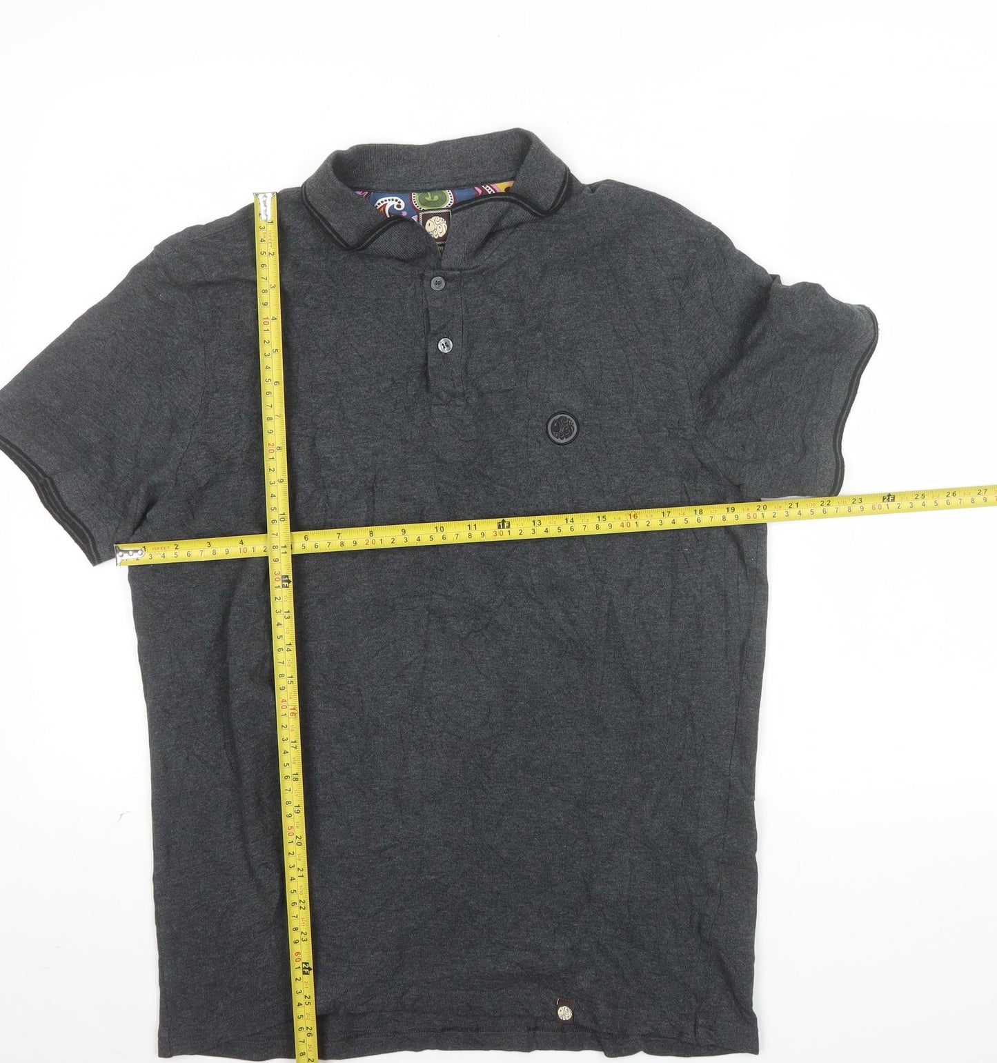 Pretty Green Mens Grey Cotton Short Sleeve Polo Shirt XL