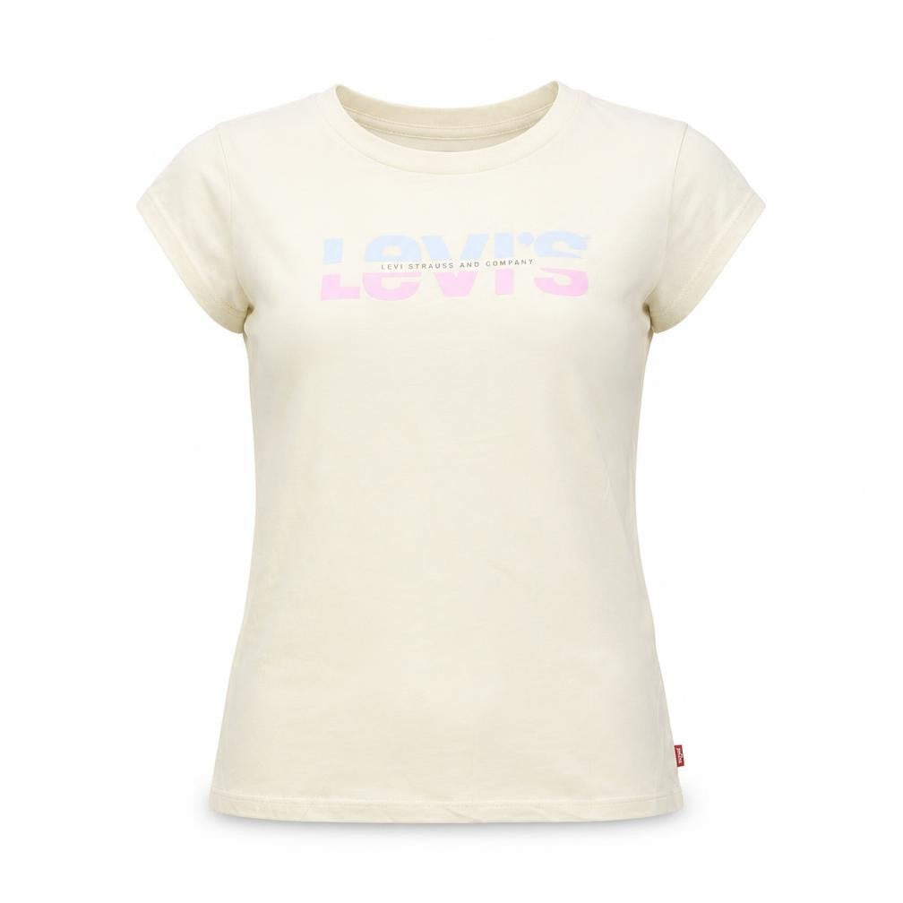 Levi's Girls Ivory XL Graphic Logo Cotton T-Shirt Short Sleeve