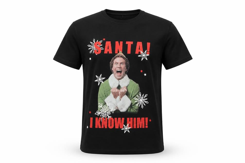Elf Men's Black Christmas Graphic T-Shirt Size M Funny Santa Design