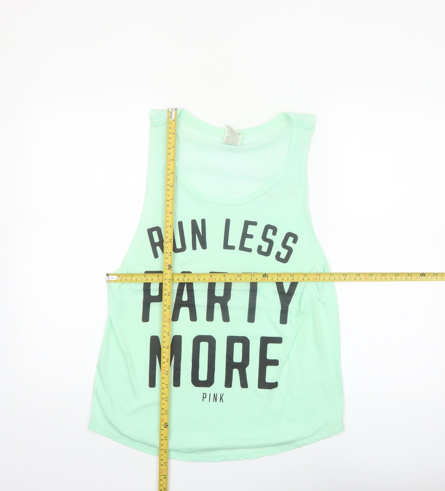 Victoria's Secret Pink Women's Green Tank Top M 'Run Less Party More'
