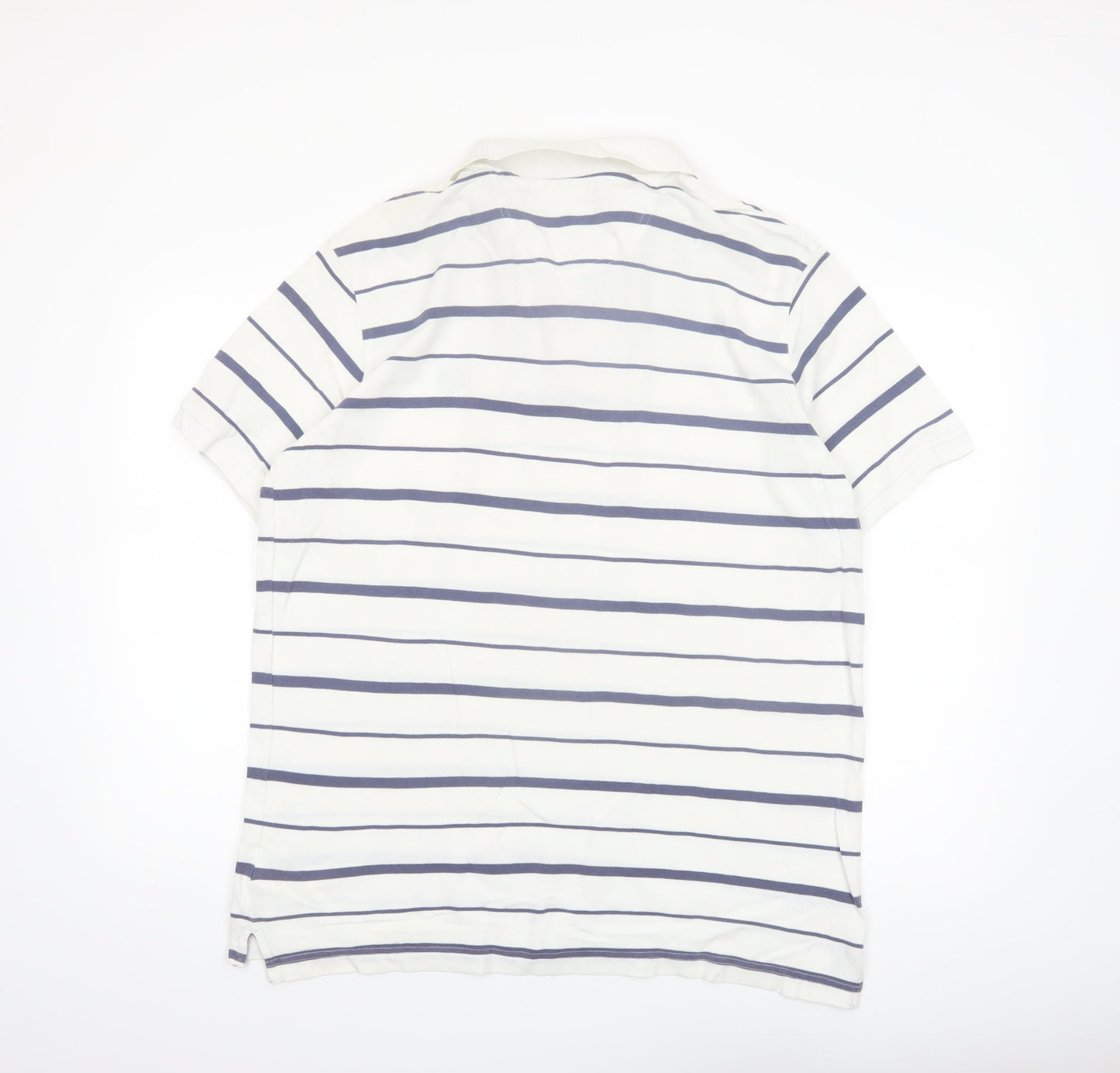 Henri Lloyd Men's White and Navy Striped Cotton Polo Shirt XL Regular