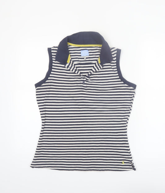 Joules Women's Blue Striped Sleeveless Collared Polo Top Size 12