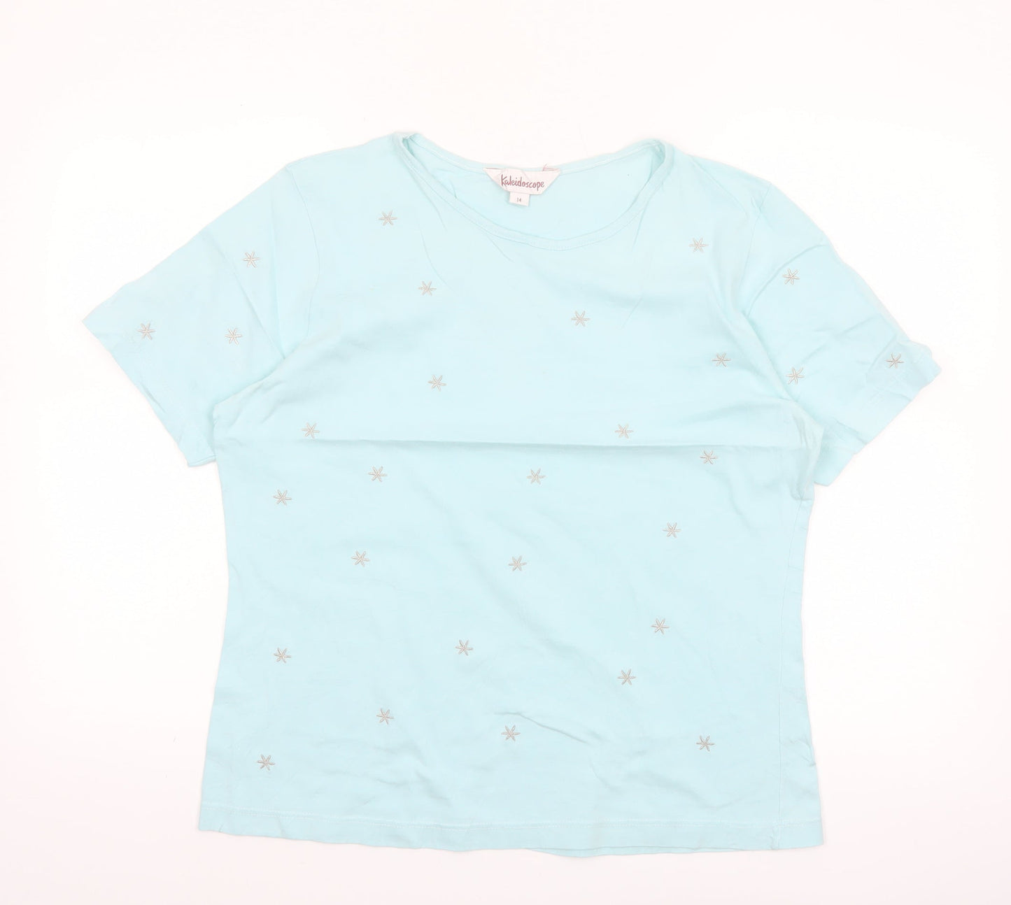 Kaleidoscope Women’s Blue Embroidered Cotton T-Shirt Size 14