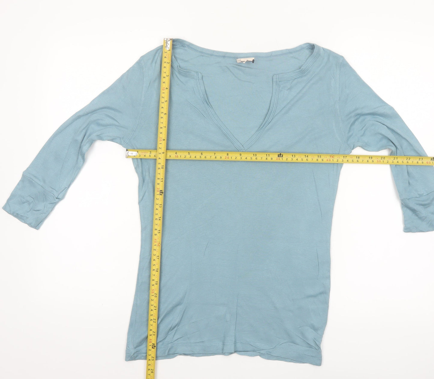 Whistles Women Blue V-Neck 3/4 Sleeve Basic Jersey Top Size 12