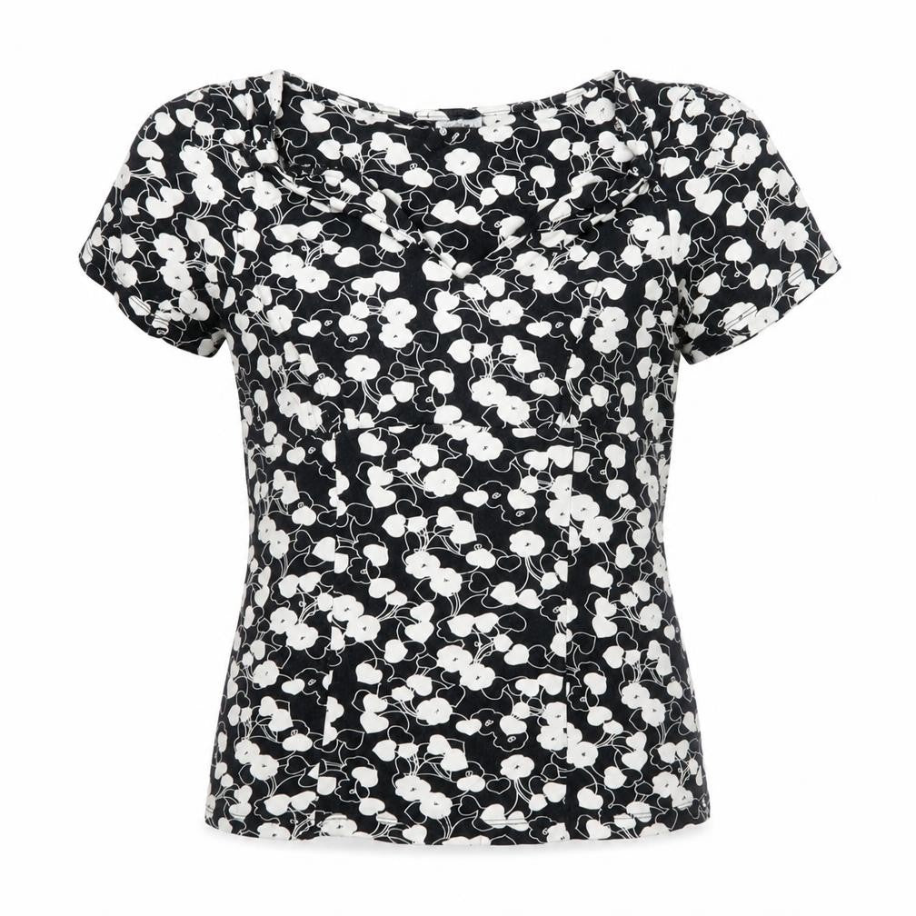 Next Women’s Black Floral Stretch Scoop Neck T-Shirt Size 10