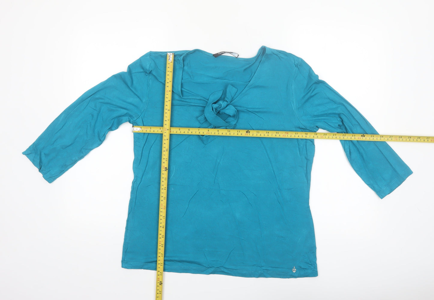 Betty Barclay Women's Blue 3/4 Sleeve Bow V-Neck Tunic Top Size 16