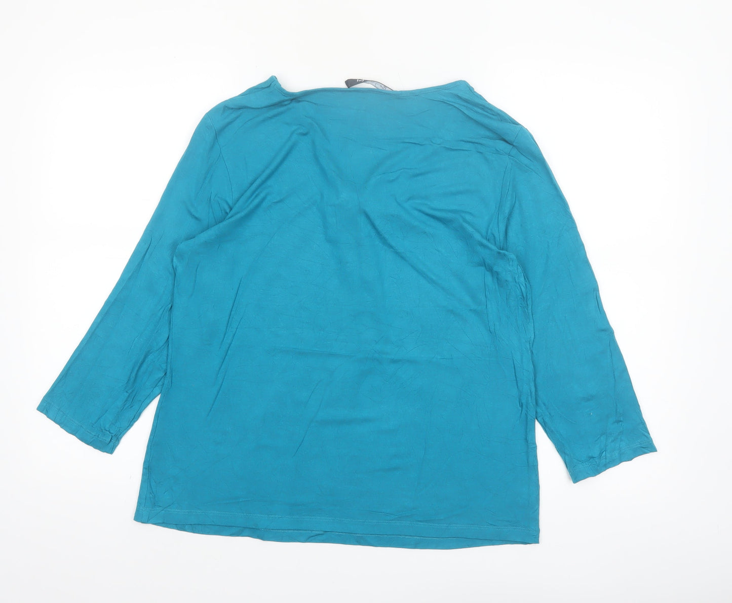 Betty Barclay Women's Blue 3/4 Sleeve Bow V-Neck Tunic Top Size 16