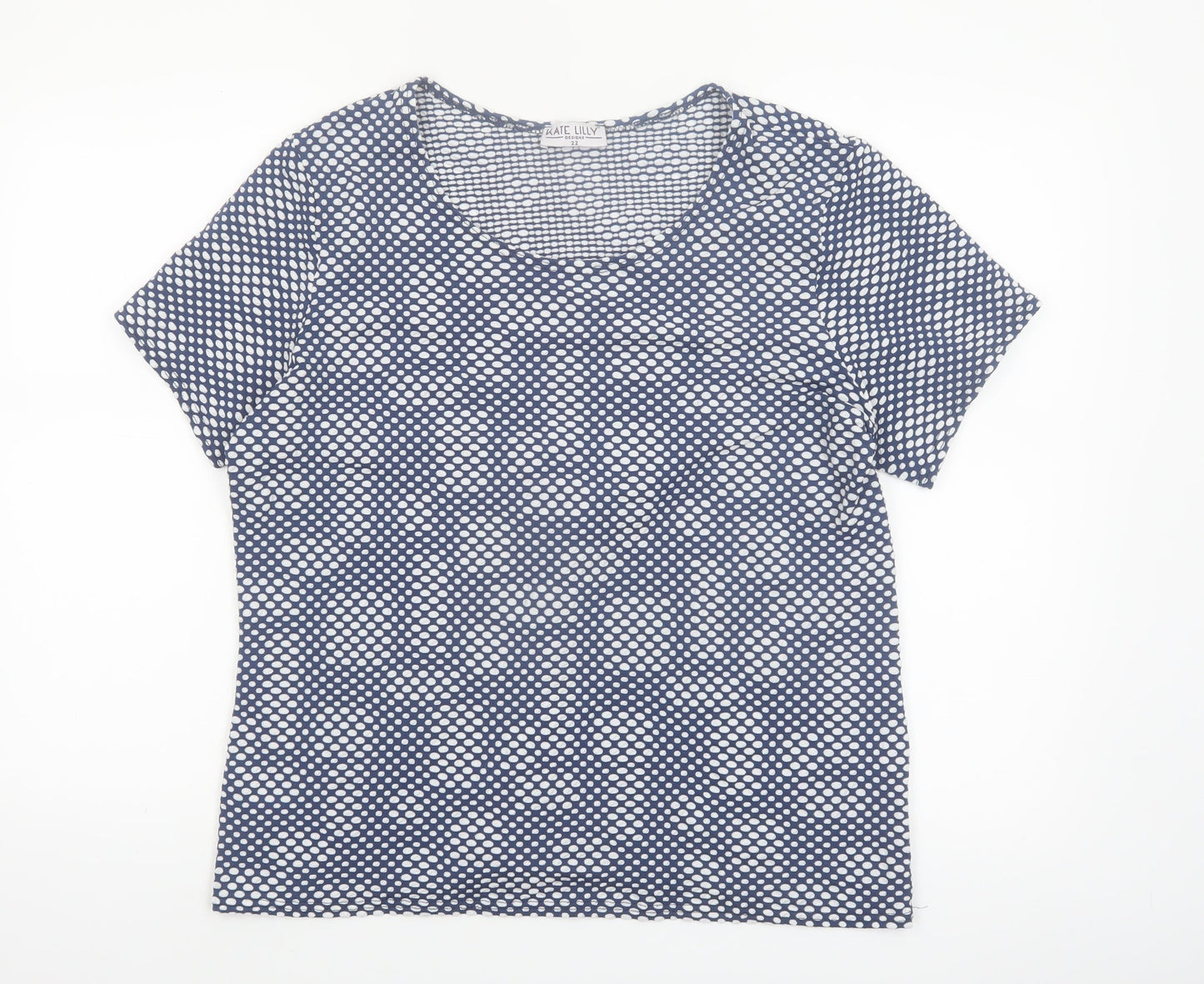 Kate Lilly Womens Blue Geometric Jersey T-Shirt Size 22