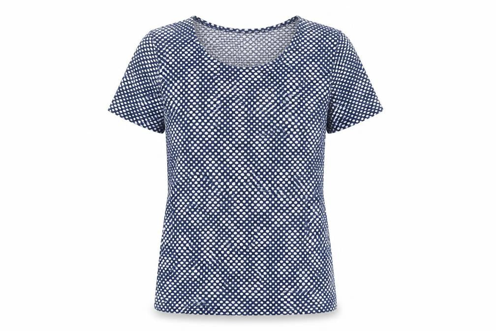 Kate Lilly Womens Blue Geometric Jersey T-Shirt Size 22