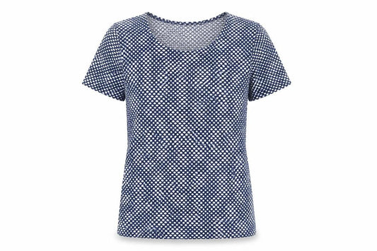 Kate Lilly Womens Blue Geometric Jersey T-Shirt Size 22