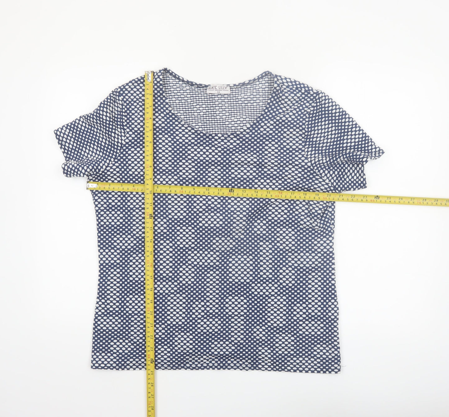 Kate Lilly Womens Blue Geometric Jersey T-Shirt Size 22