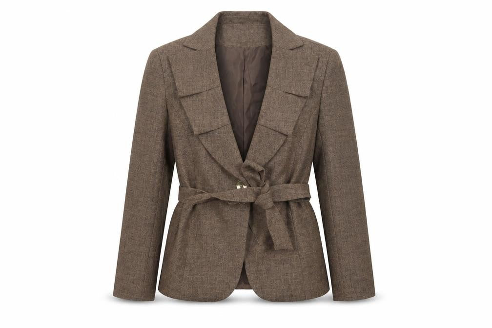 Larry Levine Women Brown Polyester Belted Suit Jacket Size 8