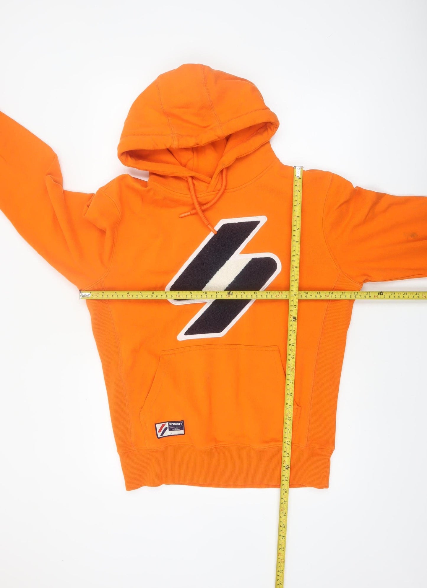 Superdry Men's Orange Pullover Hoodie Medium Graphic Logo Cotton