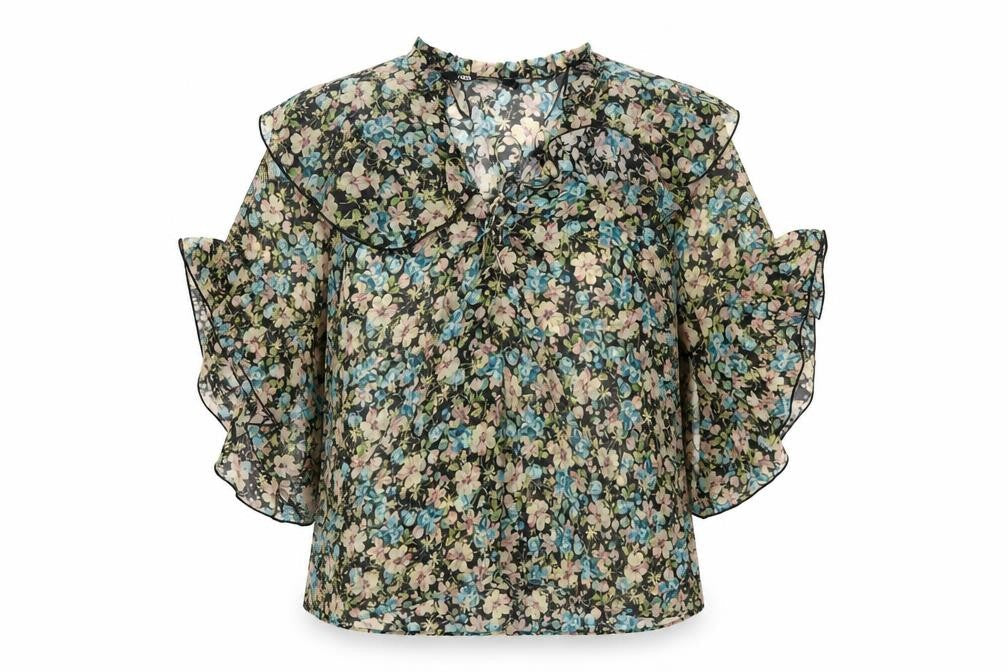 Zara Womens Multicoloured Floral Ruffle Chiffon Blouse XS