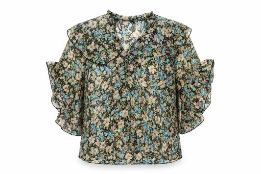 Zara Womens Multicoloured Floral Ruffle Chiffon Blouse XS