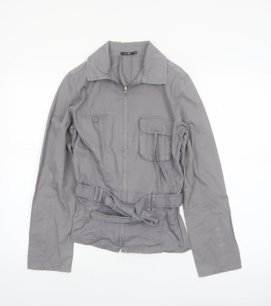 Autre Ton Womens Grey Cotton Utility Jacket Size 8 Belted Zip Up