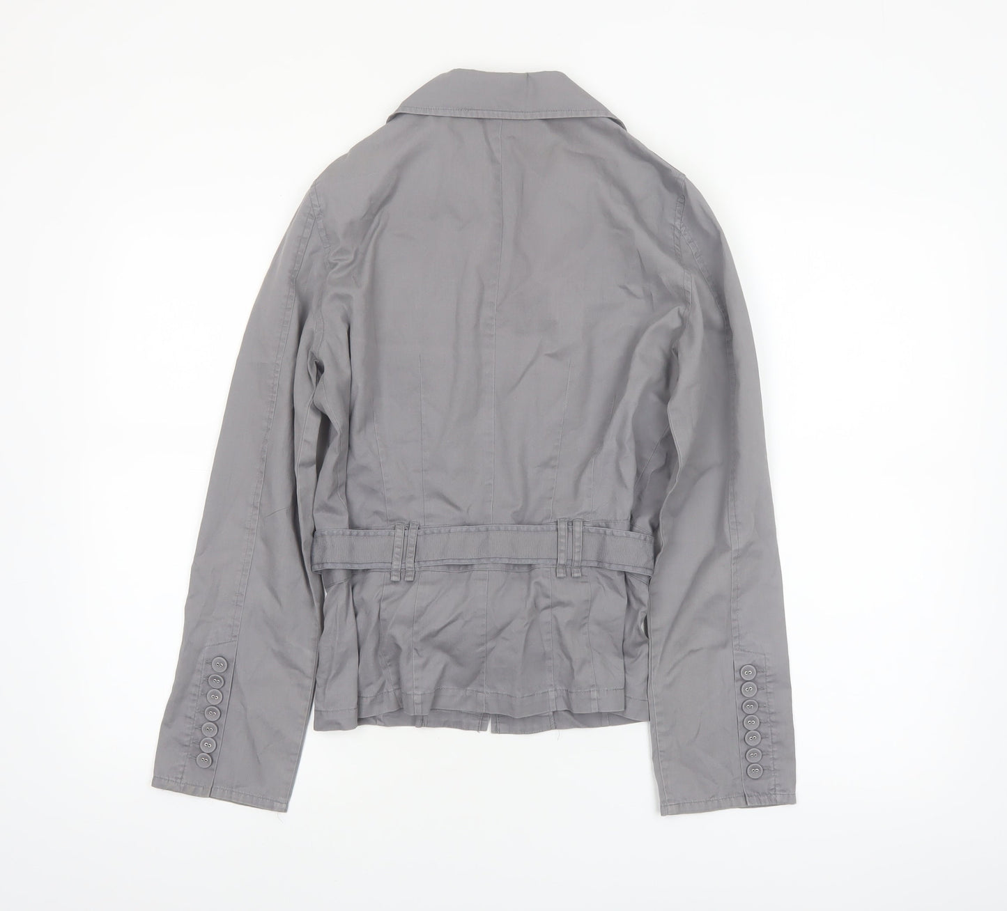 Autre Ton Womens Grey Cotton Utility Jacket Size 8 Belted Zip Up