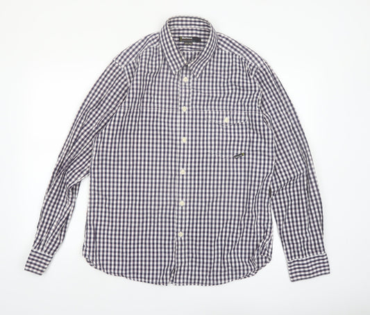 Barbour Men's Blue Check Long Sleeve Button-Up Cotton Shirt L