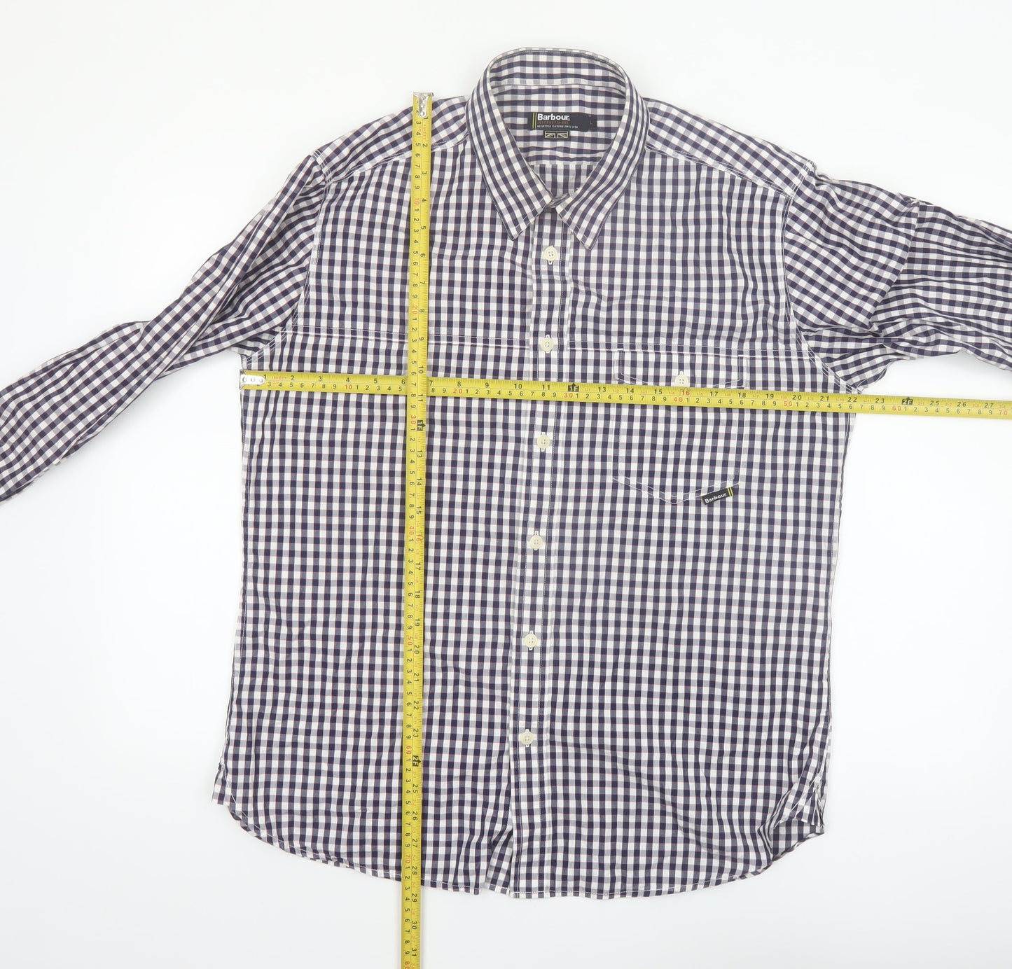Barbour Men's Blue Check Long Sleeve Button-Up Cotton Shirt L