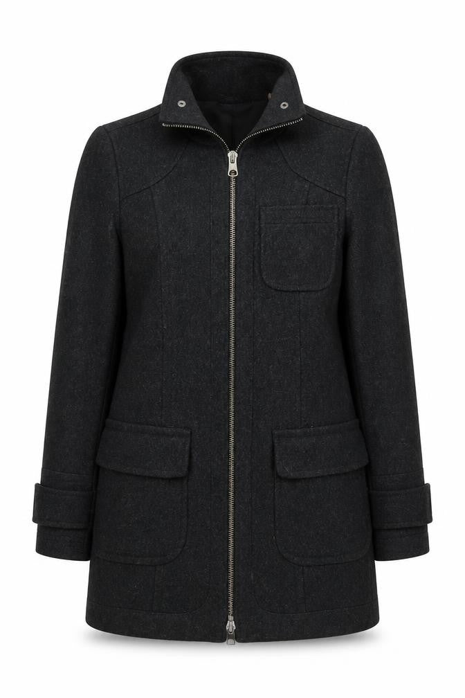 DKNY Jeans Women's Black Wool Mid-Length Zip Coat Size M