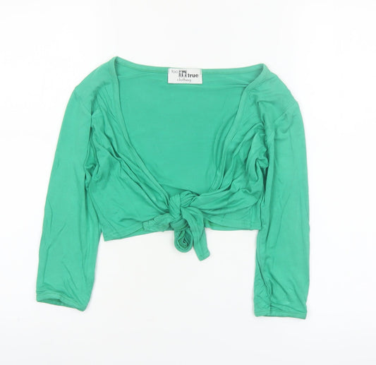 Too True Clothing Women's Green Cropped Tie Long Sleeve Blouse S