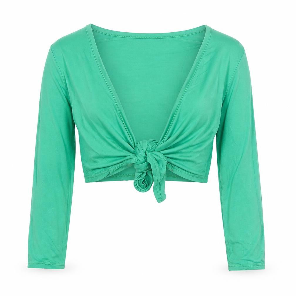 Too True Clothing Women's Green Cropped Tie Long Sleeve Blouse S