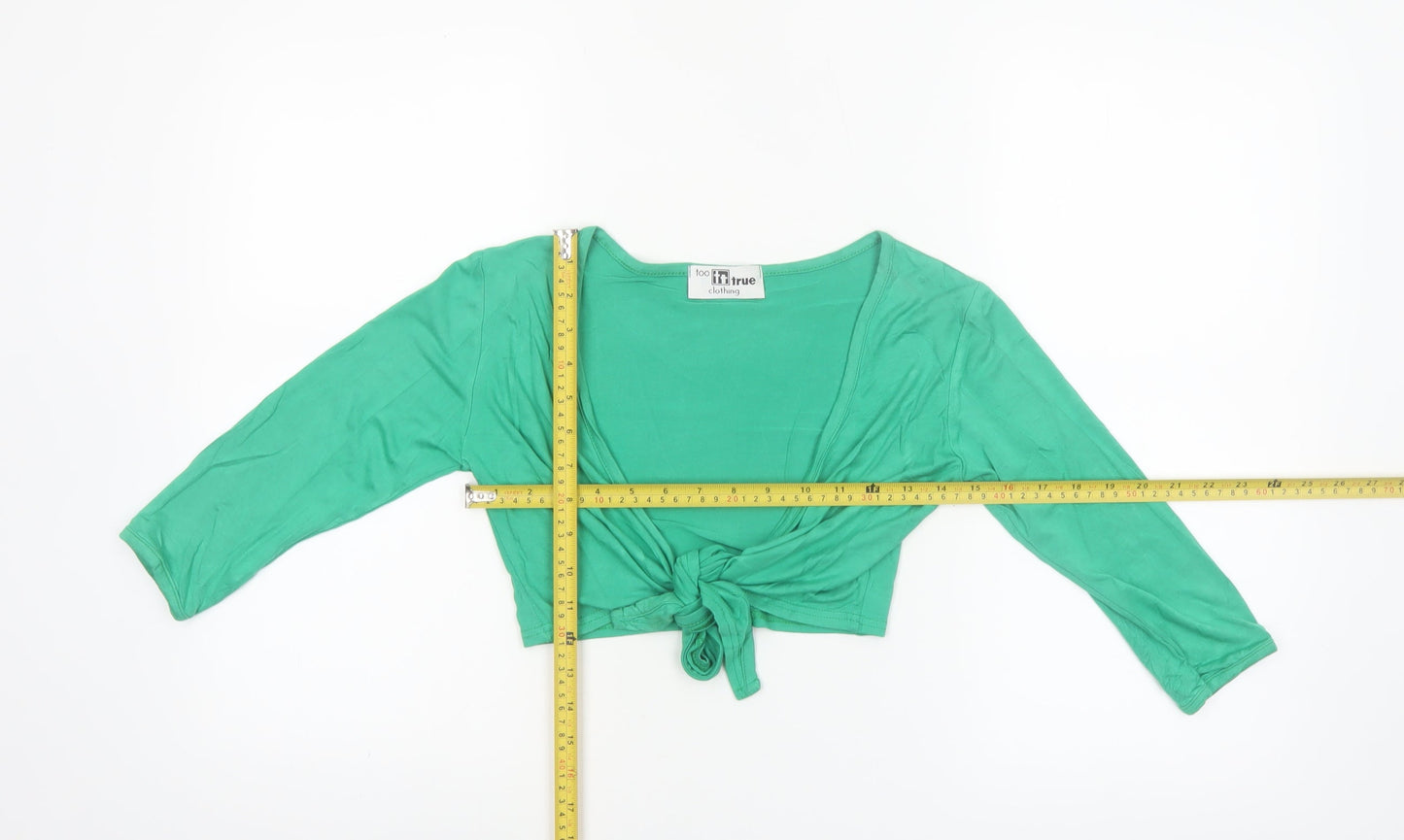 Too True Clothing Women's Green Cropped Tie Long Sleeve Blouse S
